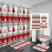 4PCS Santa Claus Shower Curtain Set, Christmas Tree Snowflake Winter Holiday New Year Kids Girls Bathroom Decor, Waterproof Fabric Pink Shower Curtain, Non-slip Bath Mat, Xmas Gifts