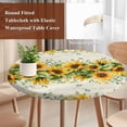 thumbnail image 6 of Sunflower Fitted Tablecloth with Elastic Edged, Round Table Cloth for Dining Table, Country Botanical Yellow Green Floral Leaf Waterproof Oil Proof Table Cover for Indoor Outdoor 45"-54", 6 of 9