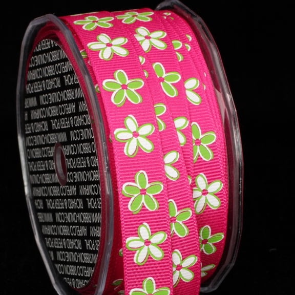 The Ribbon People Pink and Green Floral Craft Ribbon 0.5" x 54 Yards