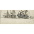 thumbnail image 2 of Willem Roelofs 18x10 Black Ornate Wood Framed Double Matted Museum Art Print Titled - Fishing Boats on the Beach of Scheveningen (1839), 2 of 5