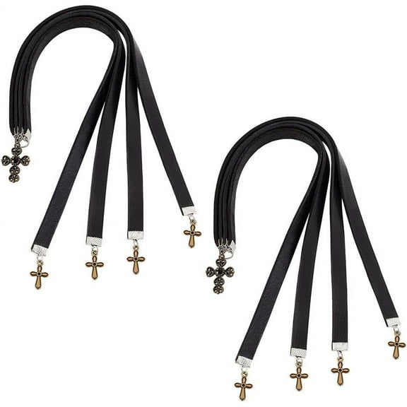 2 Pcs Leather Bookmark 13.9x0.4 inch Cowhide Leather Bible Bookmarks with 4 Ribbon Book Mark with Alloy Pendant Black Christian Leather Bookmark for Women Men Book Lovers diy