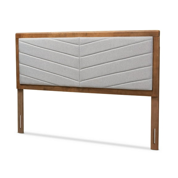 HomeStock Beachy Boho Light Grey Fabric Upholstered And Walnut Brown Finished Wood King Size Headboard
