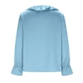 thumbnail image 2 of YueHuiYing Women's Dressy Casual Blouse Tops for Spring Puff Long Sleeve V-Neck Hollow-Out Lace Embroidered Shirts Light Blue XL, 2 of 9