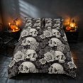 thumbnail image 2 of Homewish Halloween Sugar Skull Duvet Cover Queen, Vintage Flower Queen Bedding, Gray Black White, Black Reversible 3-Piece, 1 Duvet Cover and 2 Pillowcases, 2 of 7