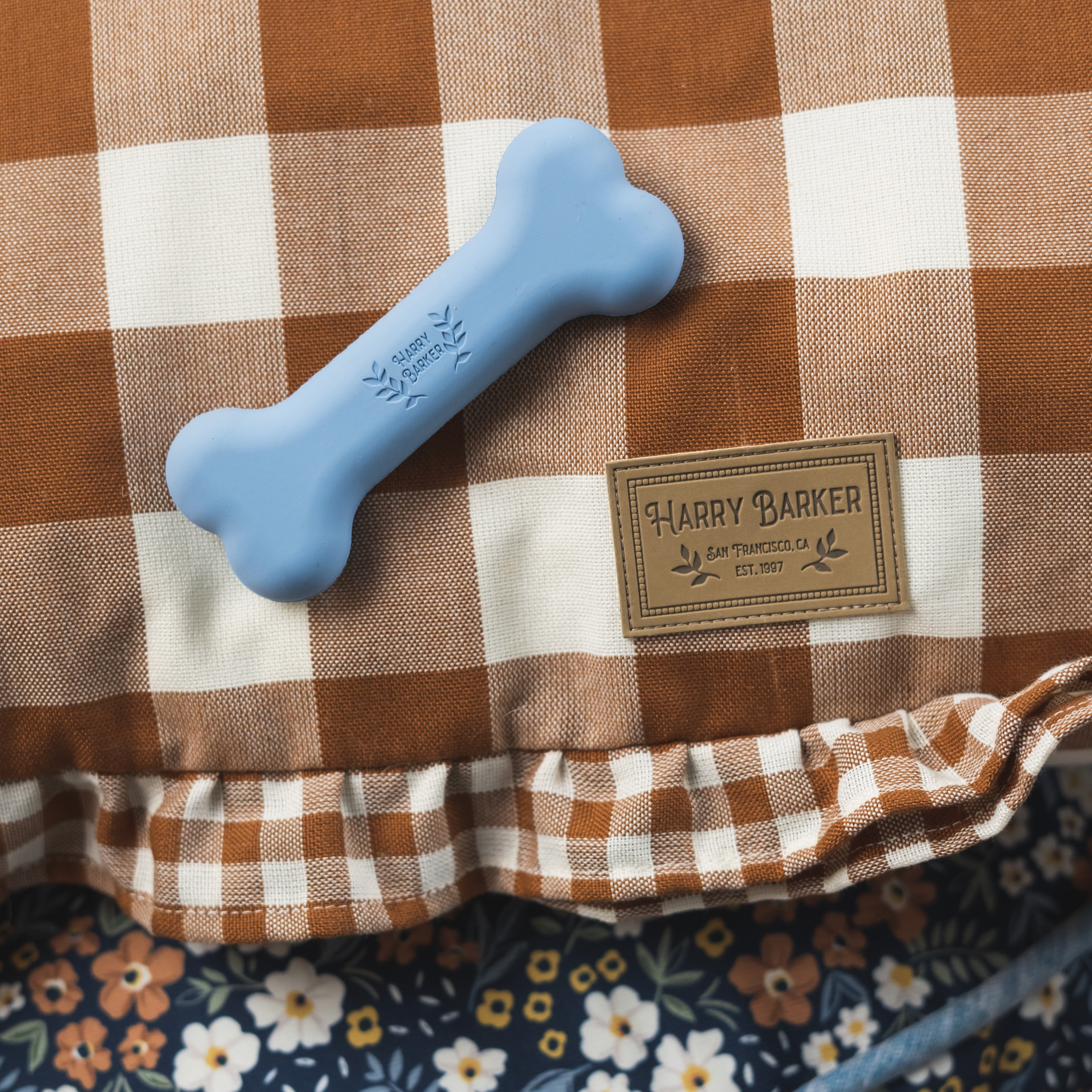Harry Barker Durable All-Natural Rubber Bone for Dogs, Blue Small