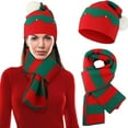 thumbnail image 2 of Christmas Knitted Hat Scarf 3-Piece Set Bell Decoration Set Head Hat Red Wine, 2 of 7