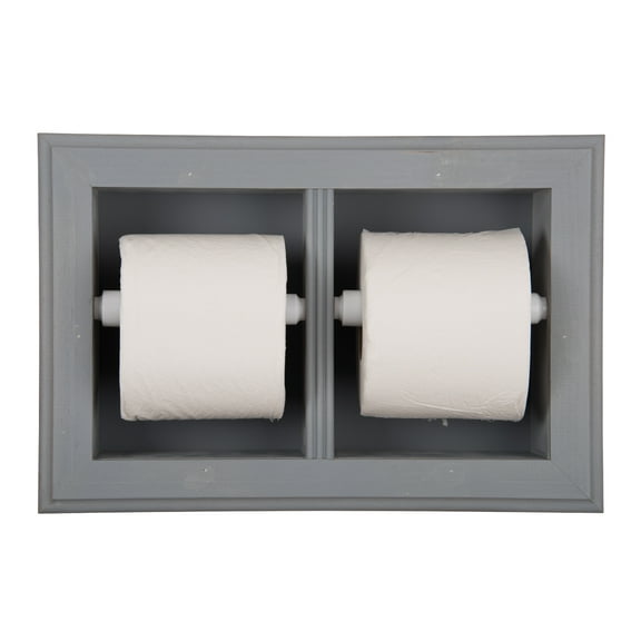 Boreas Recessed Solid Wood Double Toilet Paper Holder 13.25 X 8.5 - Primed Gray