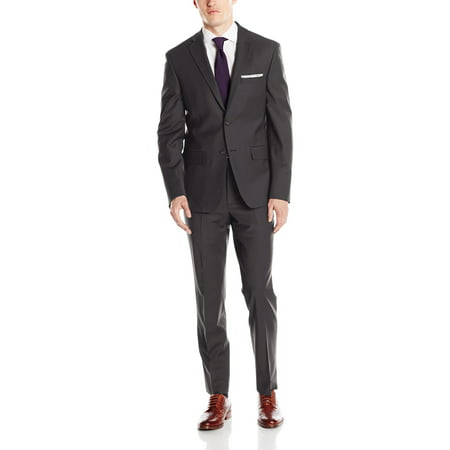 Mens 2-Piece Two Button Slim Fit Wool Suit Set 36 (Best Wool For Suits)