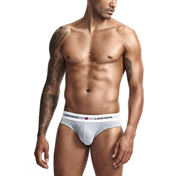 LUXUR Men Underwear Mid Waist Triangle Brief Wide Waistband Briefs Support  Underpants Stretch Grey M 