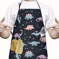 thumbnail image 2 of Black Dinosaurs Stars Pterosaurs Pattern Apron-Garden Aprons for Women with Pockets-Cotton Linen Waterproof Kitchen Cooking Gardening Aprons Adjustable for Kitchen,Cooking,BBQ and Salon 33x27 Inch, 2 of 7
