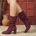 thumbnail image 6 of LIWENLI Women's Fall Mid Calf Slouch Boots with Chunky Heel Pull-on Pointed Toe High Heel Boots (Wine,37), 6 of 6