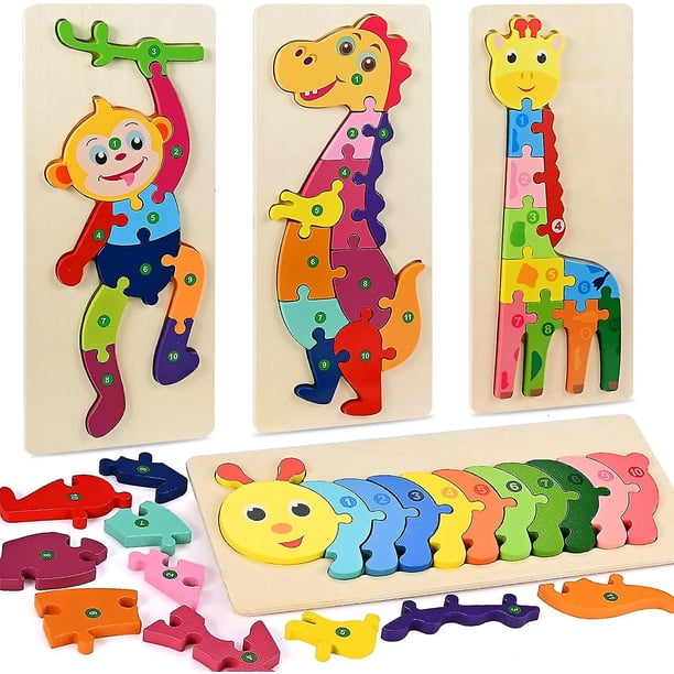 1 paquete de animales de rompecabezas de madera, regalos educativos para niños pequeños, regalos (t-rex)