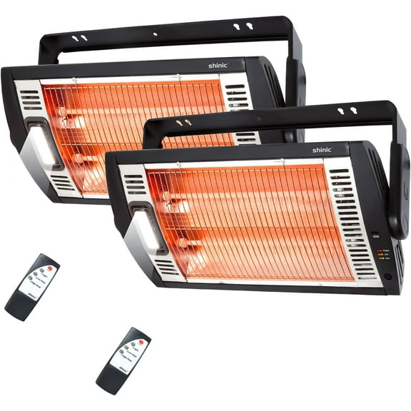 2 Packs Electric Garage Heaters with Remote Control, 1500W/750W Ceiling Mounted Radiant Quartz Heater with Work Light, 90° Rotation, 5 Mode Settings, Electric Heater for Garage, Shop, Patio