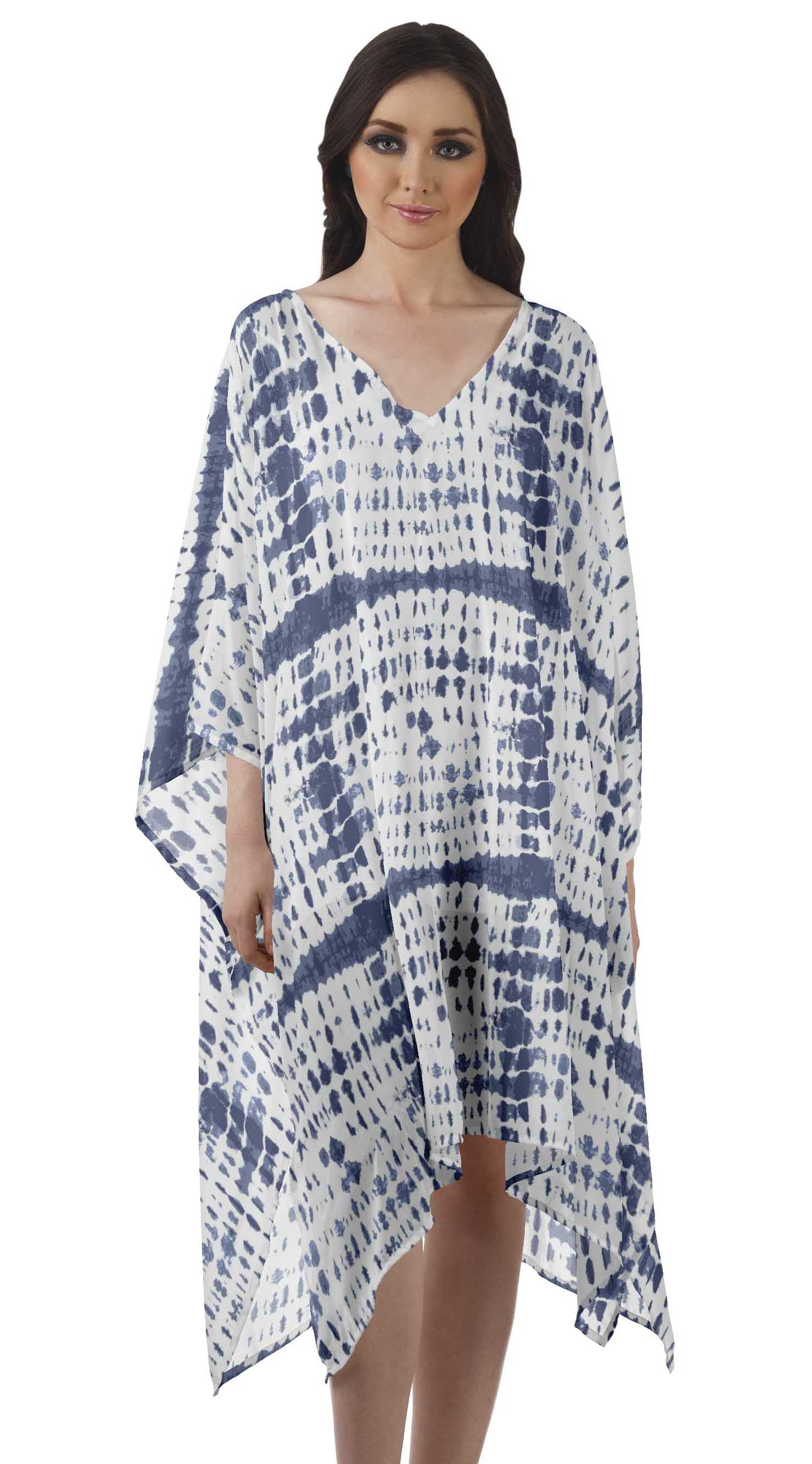 Moomaya Georgette Short Caftan Midi Dress Beach Swimwear Cover up ...