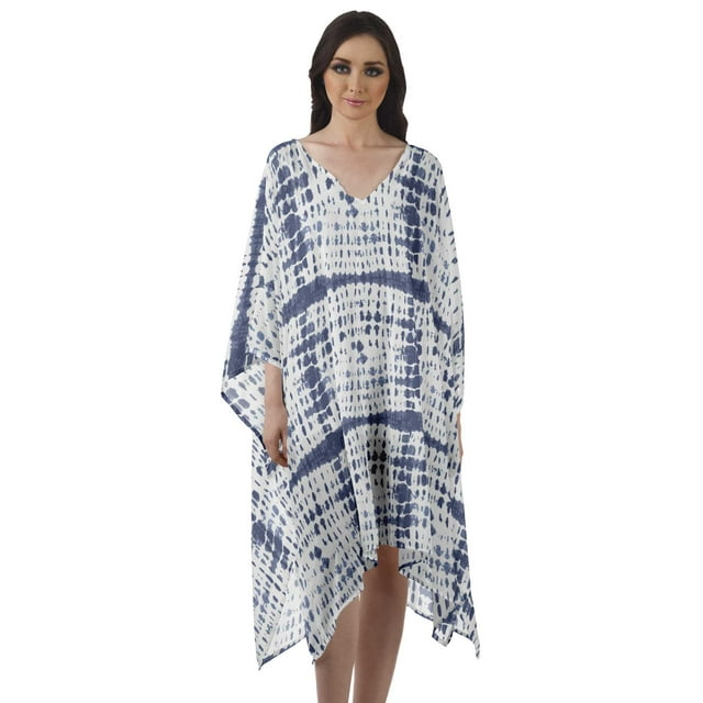 Moomaya Robe Mi-Longue Caftan Courte en Georgette, Sortie de Plage, Couvre-Maillot de Bain, Kaftan pour Femmes
