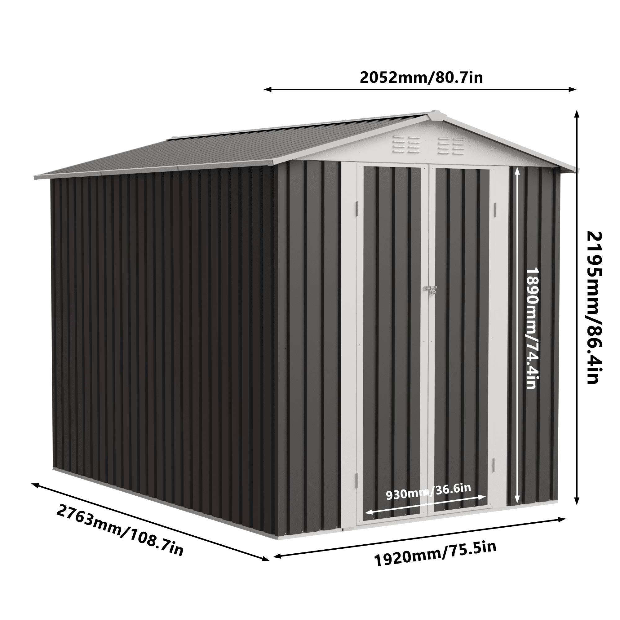 Mintazer 6x9 ft Gable Roof Outdoor Galvanized Metal Storage Shed with Lockable Double Doors & Top Vent Slots, Weatherproof Large Garden Tool Storage House for Backyard Patio Lawn, Dark Gray