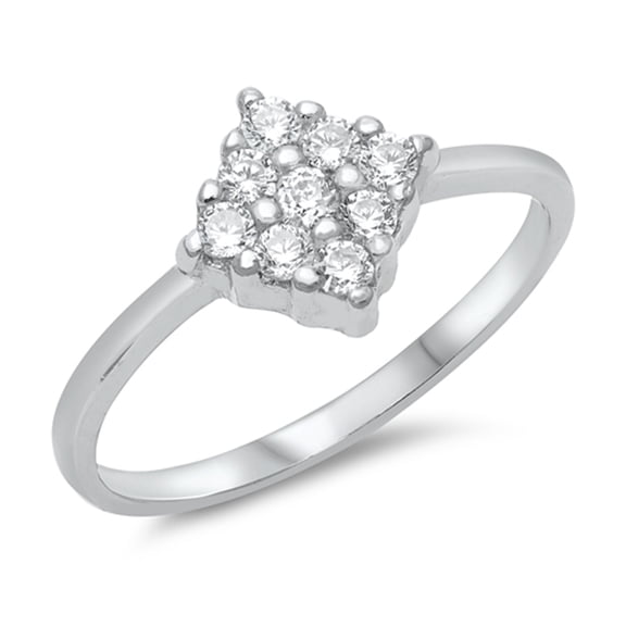 White Studded Geometric Promise Ring .925 Sterling Silver Band Cubic Zirconia Jewelry Female Size 5