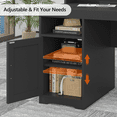 thumbnail image 5 of Farmhouse Computer Desk with Drawers, 65'' Home Office Desk with Power Outlets, Storage Cabinet and Printer Stand, Study Writing Desks with Long Monitor Stand, Black, 5 of 10
