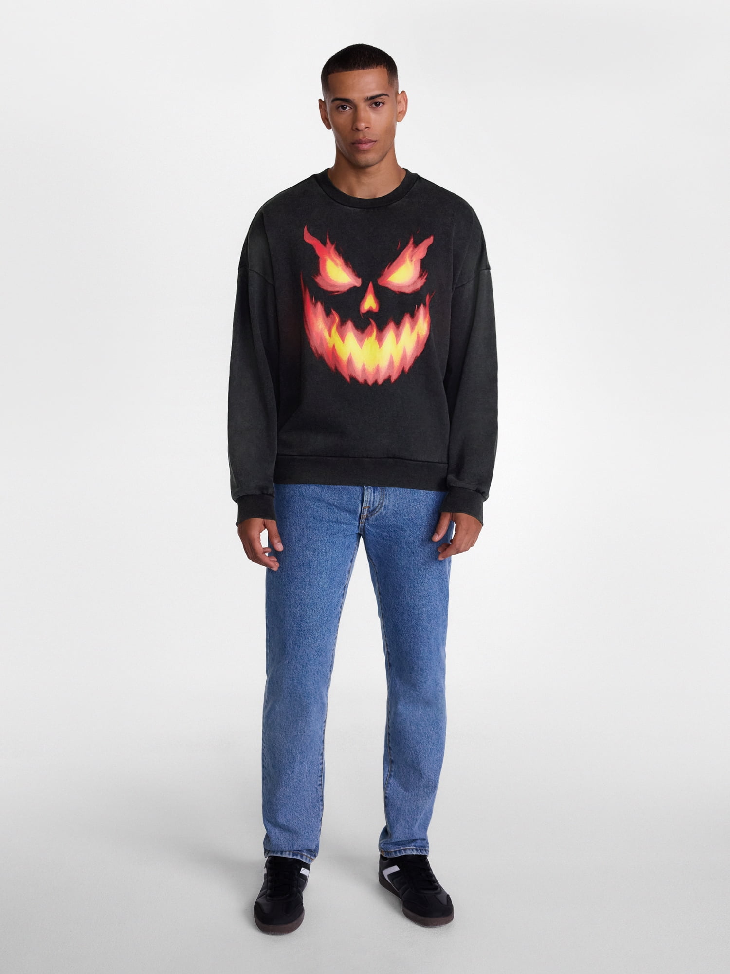 Men's Halloween Evil Jack Graphic Long Sleeve Sweatshirt from Way to Celebrate, Sizes XS-5XB