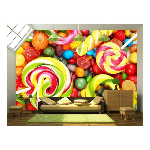 wall26 - Different Fruit Candies Background - Removable Wall Mural | Self-Adhesive Large Wallpaper - 100x144 inches