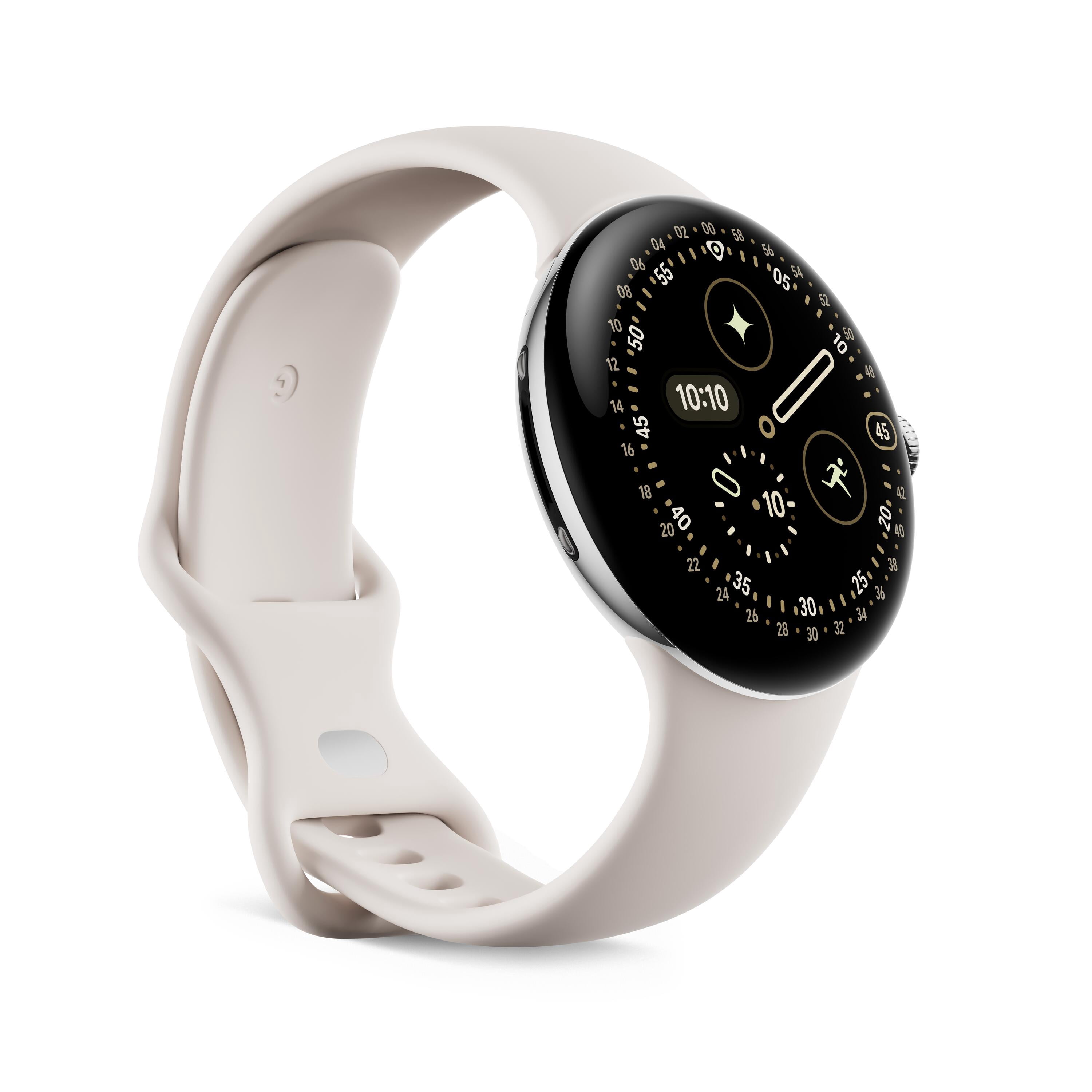 Google Pixel Watch 4 (45mm) - Android Smartwatch with Domed Display, Comprehensive Health and Fitness Tracking, and Help from Gemini - Polished Silver Aluminum Case - Porcelain Active Band - LTE