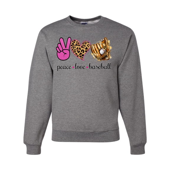 Peace Love Baseball Sports Unisex Crewneck Graphic Sweatshirt, Heather Grey, Small