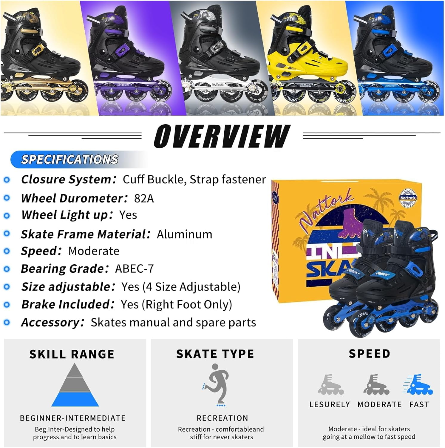 MammyGol Inline Skates for Boys and Girls Youth, 4 Size Adjustable Roller Skates with PU Flashing Whees Inline Skates High Performance for Kids Age 8-12 Blue