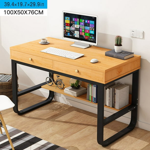 Befoka Home Office Computer Desk With Multi Layer Shelf And Double Drawers Pinewood Com Computer Desk With Multi Layer Shelf, Double Desk Home Office With Drawers