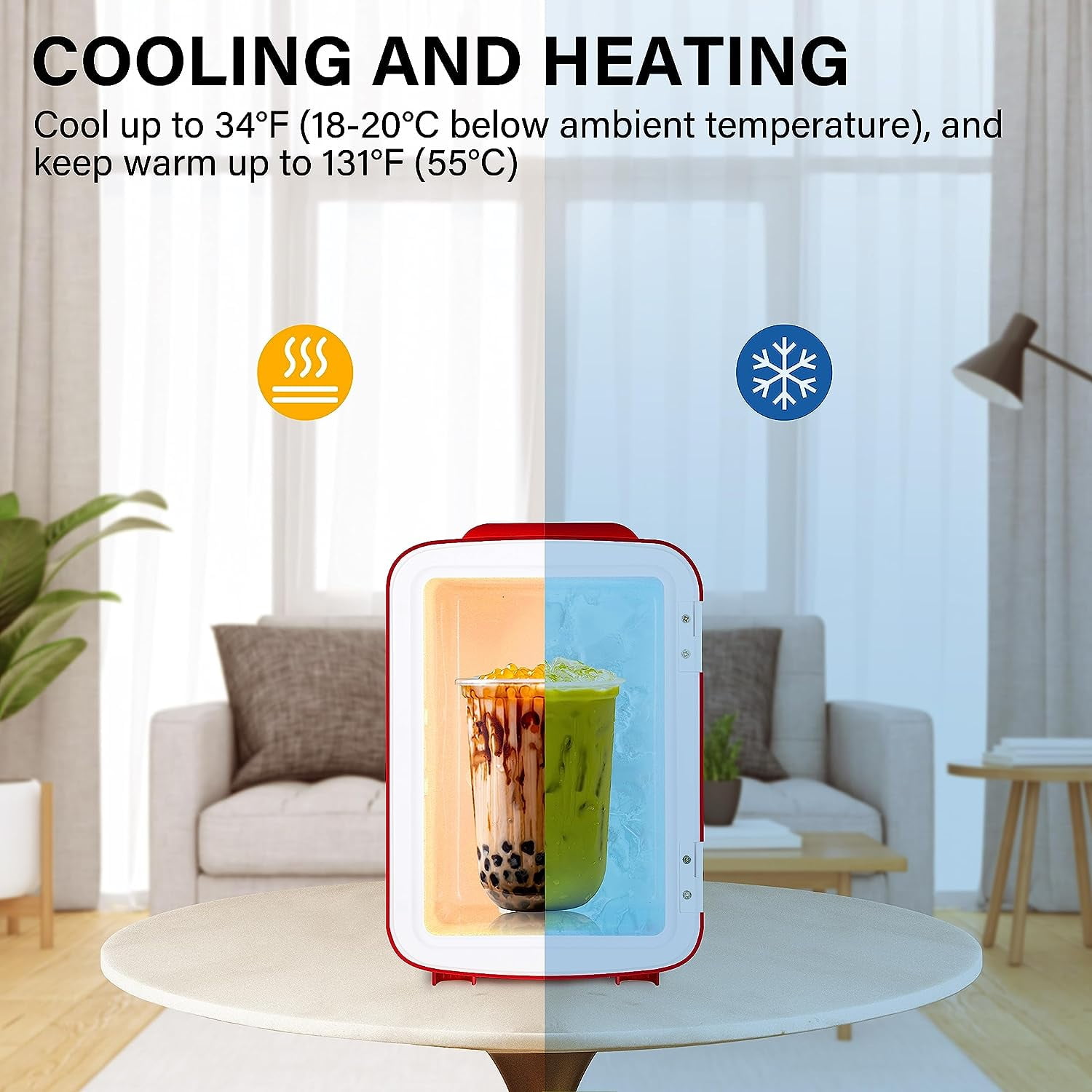 Portable  Fridge 4L Red Cooler Warmer for Skincare Cosmetics Beverage Food Bedroom Office Dorm -