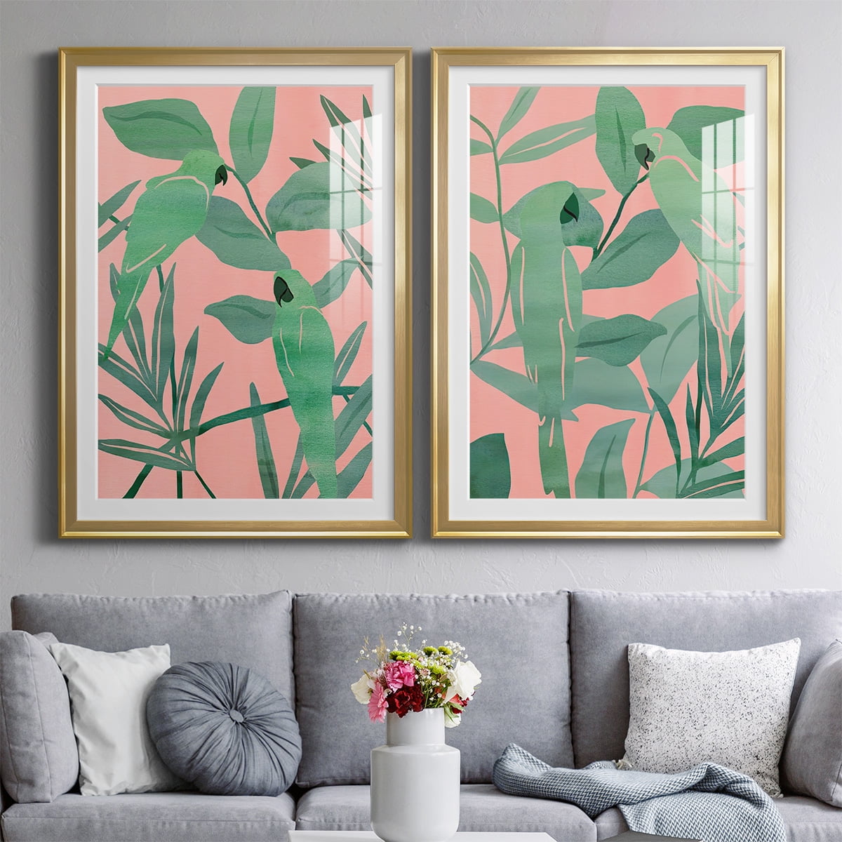 Wexford Home Pink and Green Birds of Paradise I Premium Framed Print, 26.5" x 36.5" - Ready to Hang, Gold (Set of 2)