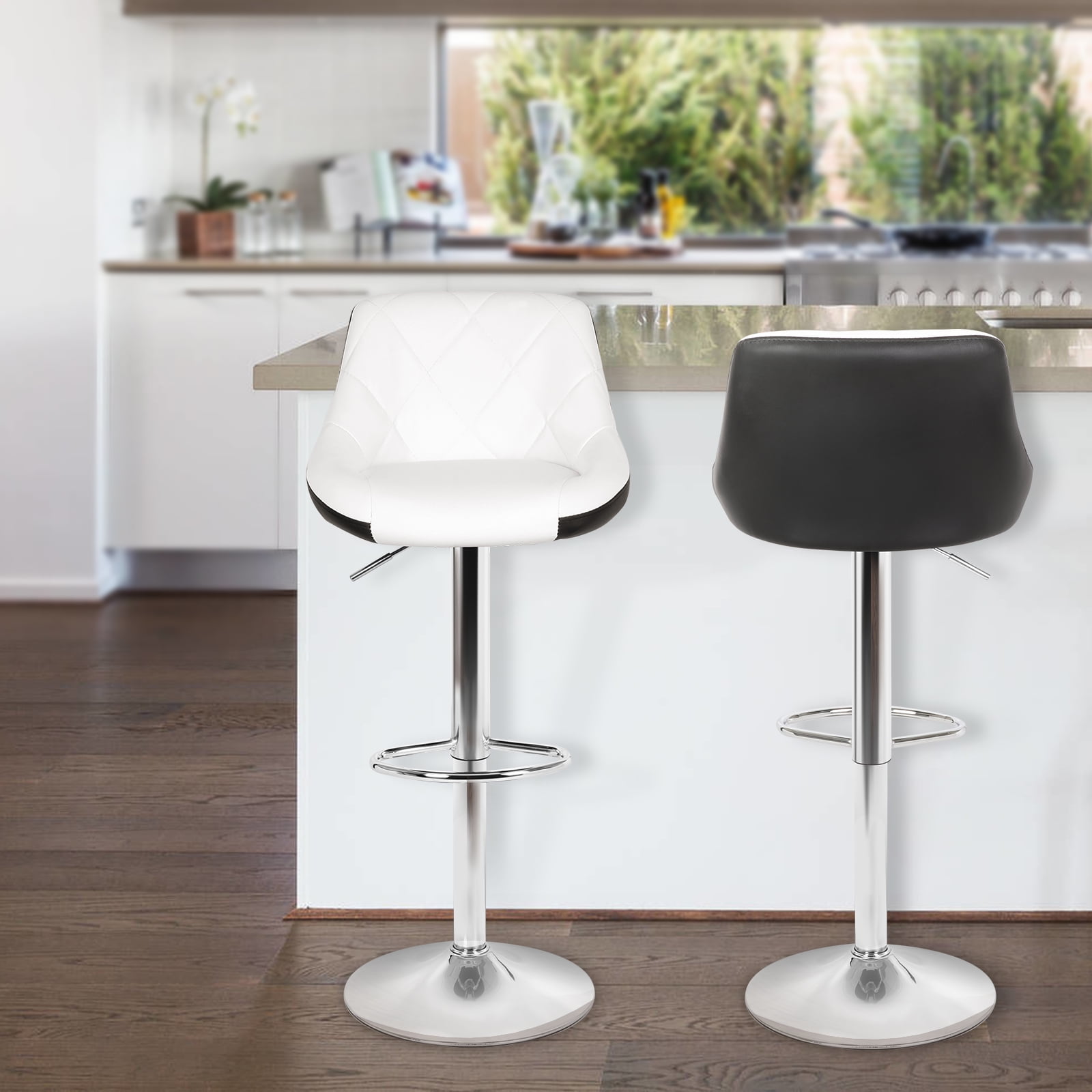 New Style Mixed Color Bar Stools Chair Dining Counter Bar Pub Set Of 2 Faux Leather Black White Walmartcom Walmartcom