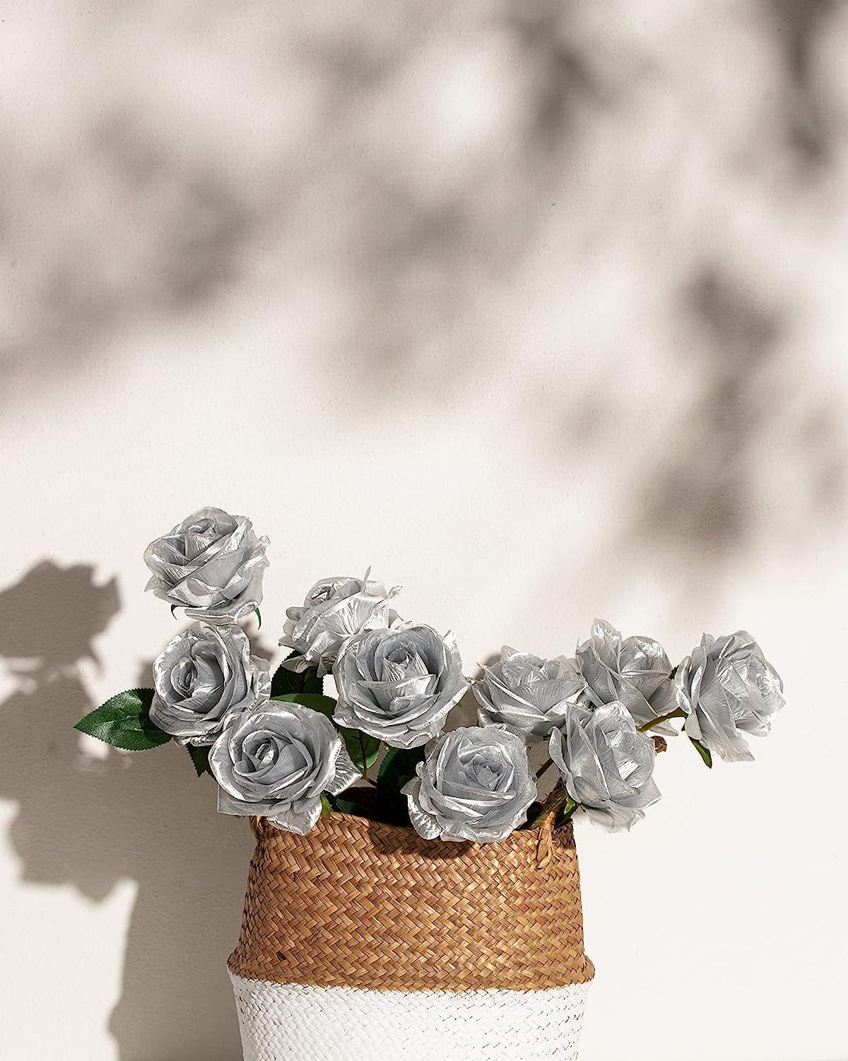 10pcs Silk Roses Artificial Flowers Fake Rose for Arrangement Wedding Party Home Decoration (Fuchsia)
