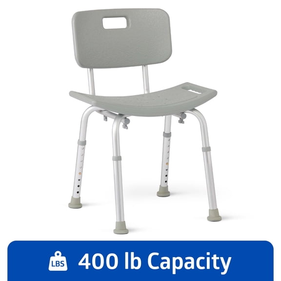 Medline Shower Chair with Back, Height Adjustable Shower Seat without Armrests for Seniors, 300 lb Weight Capacity