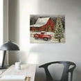thumbnail image 3 of COMIO  Christmas Farmyard Canvas Wall Art Print - Old Barn, Truck, Cardinals, Tree and Lights in Snow - Rustic Holiday Home Decor Artwork, 3 of 4