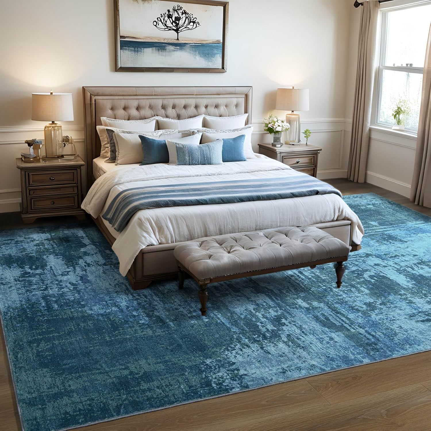 Lochas Fluffy Area Rug Modern Abstract Rugs Soft Carpet for Living Room Bedroom Home Decor,6'x9',Blue