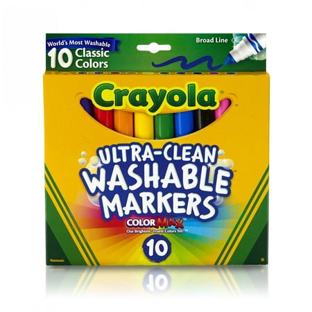 Crayola Ultra-Clean Washable Broad Line Markers, 10