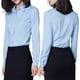 thumbnail image 5 of Camisas con botones para mujer, blusas clásicas de manga larga, blusas cómodas para el trabajo, negocios, informales y elegantes, azules, 5 of 8