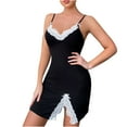 thumbnail image 2 of LYEAA Women's Gowns and Sleepshirts Sleeveless Lace Cozy Summer Sling Mini Night Gowns Chemise Solid V Neck Slit Fitted Casual Soft Pajamas Sleepwear Loungewear Fashion Elegant Nightdress Black L, 2 of 7