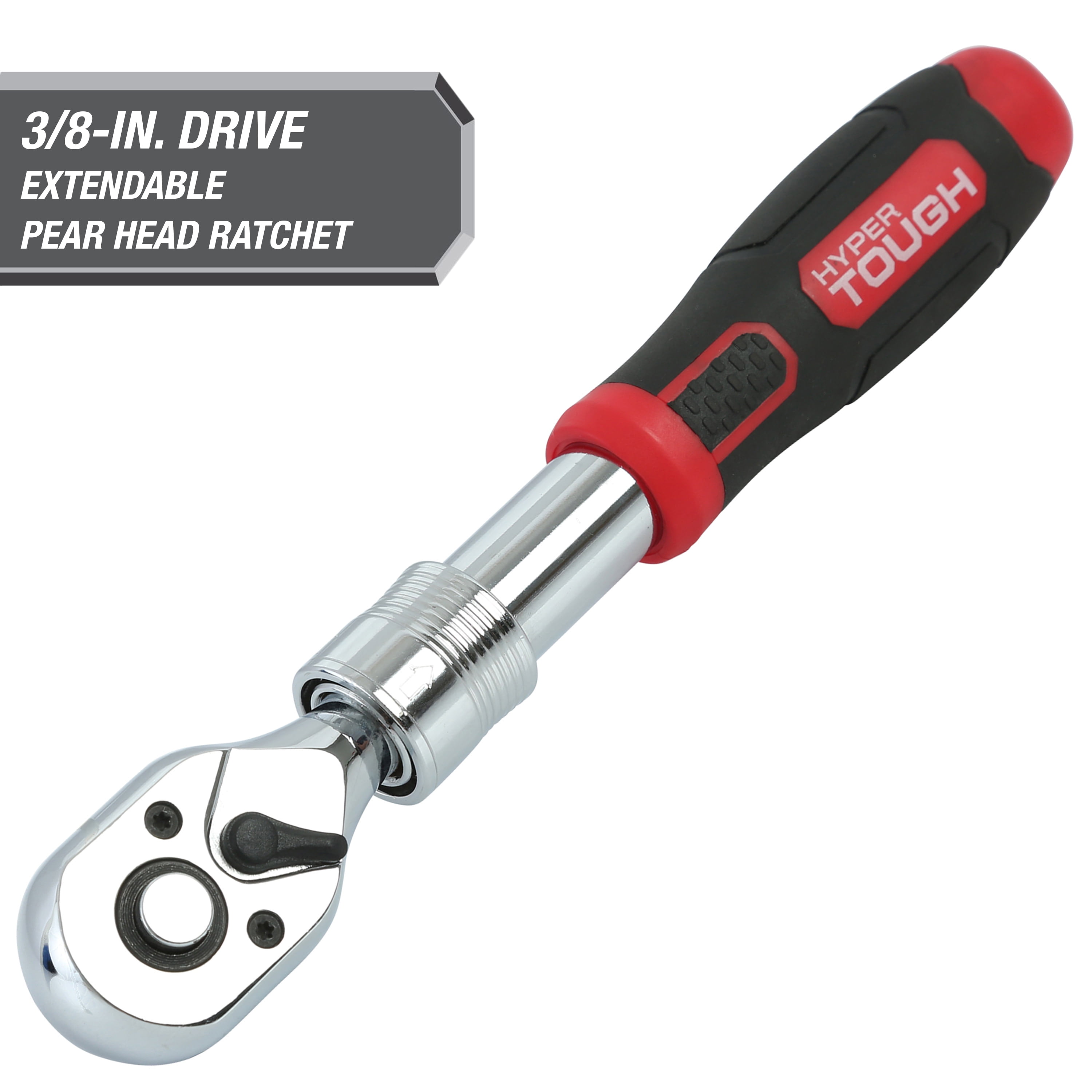 Hyper Tough 3/8-inch, 72-Tooth,  5-Degree arc swing Pear Head Ratchet with Extendable 12-inch Handle
