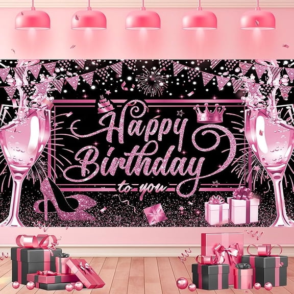 Red Black Gold Happy Birthday Banner, Red and Black Birthday Party Decorations Backdrop for Women Girls Large Sign Glitter Gold Bday Banner Photo Background Supplies 71x 43.3 Inches