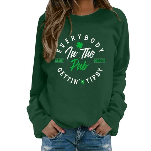 RTKFRFL Everybody In The Pub Getting Tipsy Sweatshirt Irish Lucky St Patricks Day Sweatshirts Womens Vintage Leprechaun Graphic Tees St Patricks Day Sweatshirt