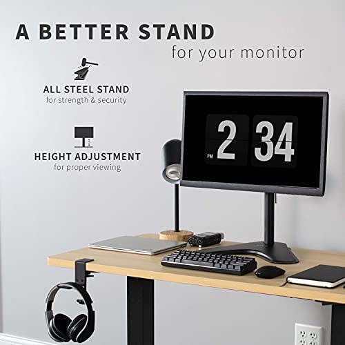VIVO Single de 13 a 32 pulgadas Monitor de escritorio, base de montaje de acero VESA independiente, altura ajustable, inclinación, giro, rotación, stand-V001H negro