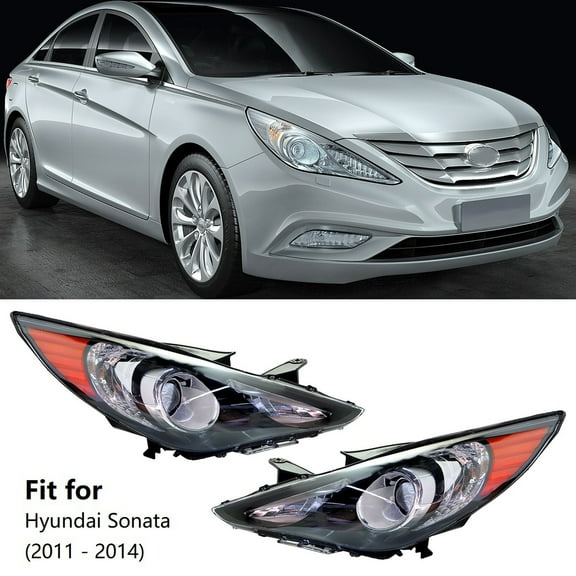 Fit for Hyundai Sonata 2011-2014 Halogen Headlight Headlamp Housing Assemblies (2-Pcs, Black, without Bulbs)