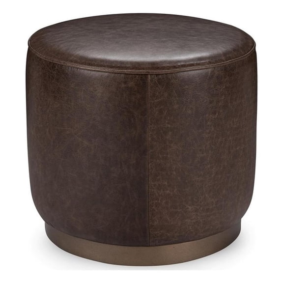 Pemberly Row Contemporary Leather Round End Table Dark Brown