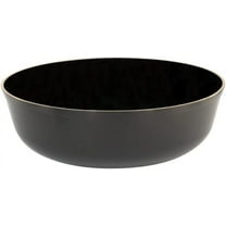 EcoQuality 16 oz Black Plastic Round Bowls with Gold Rim - Disposable Plastic Soup Bowls, Heavy Duty Salad Bowls, Reusable Soup Bowl, Baby Showers, Weddings, Birthday Party, BPA Free (10)