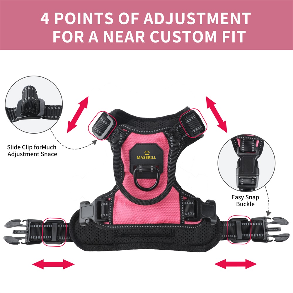 MASBRILL Reflective No-Pull Dog Harness, Pink XS photo 8