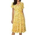 thumbnail image 2 of Daeful Robes Midi Manches Courtes Longue Robe Imprimé Floral Été Plage Robe d'Été Dames Décontractée Bohème Col en V Jaune m, 2 of 8