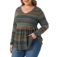 thumbnail image 2 of DARING DIVA Women's Plus V Neck Stripe Peplum Knit Blouse 4X Orang Brown, 2 of 6