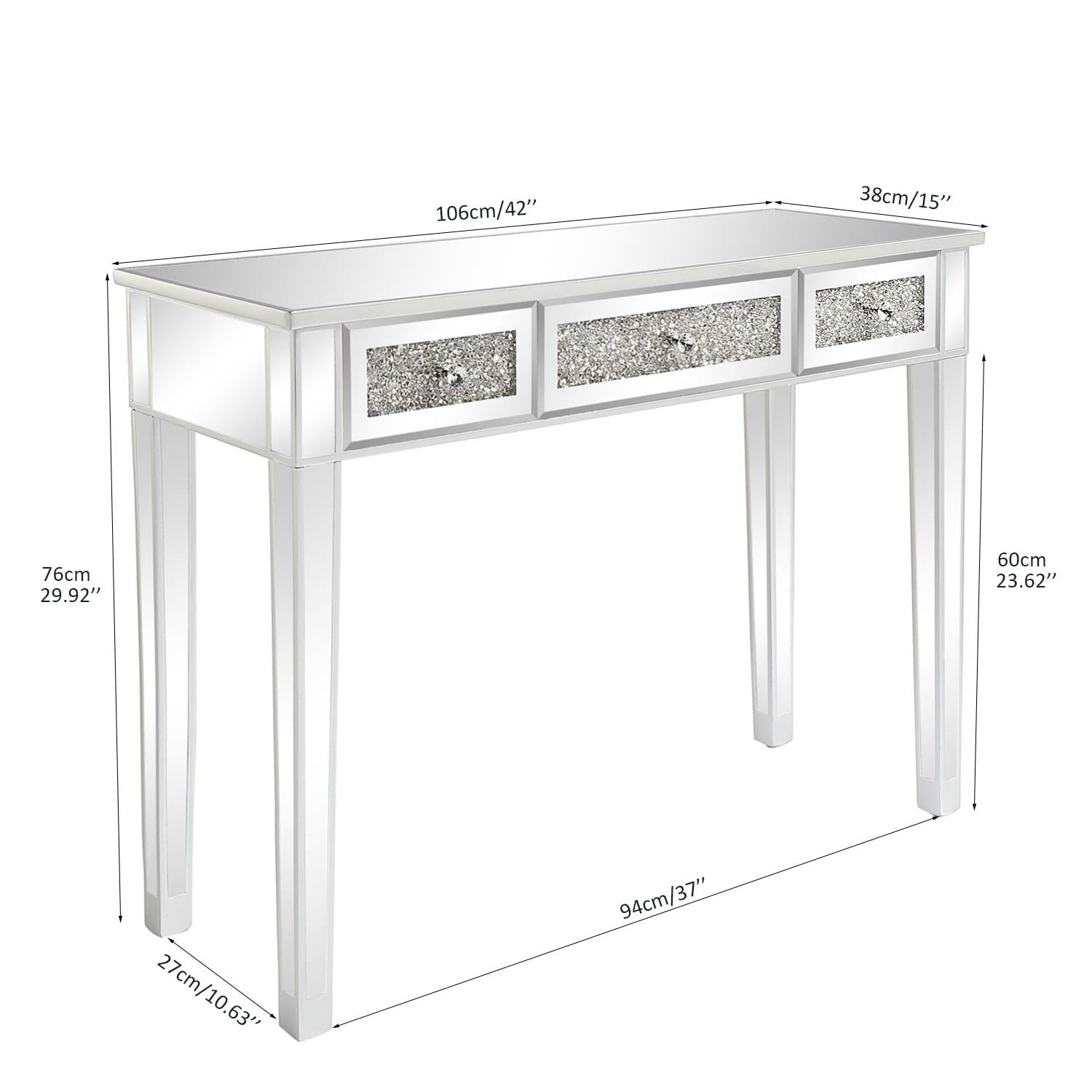 Zimtown Console Table, Mirrored Surface Entry Table, Broken Glass Drawer Hallway Table, Silver