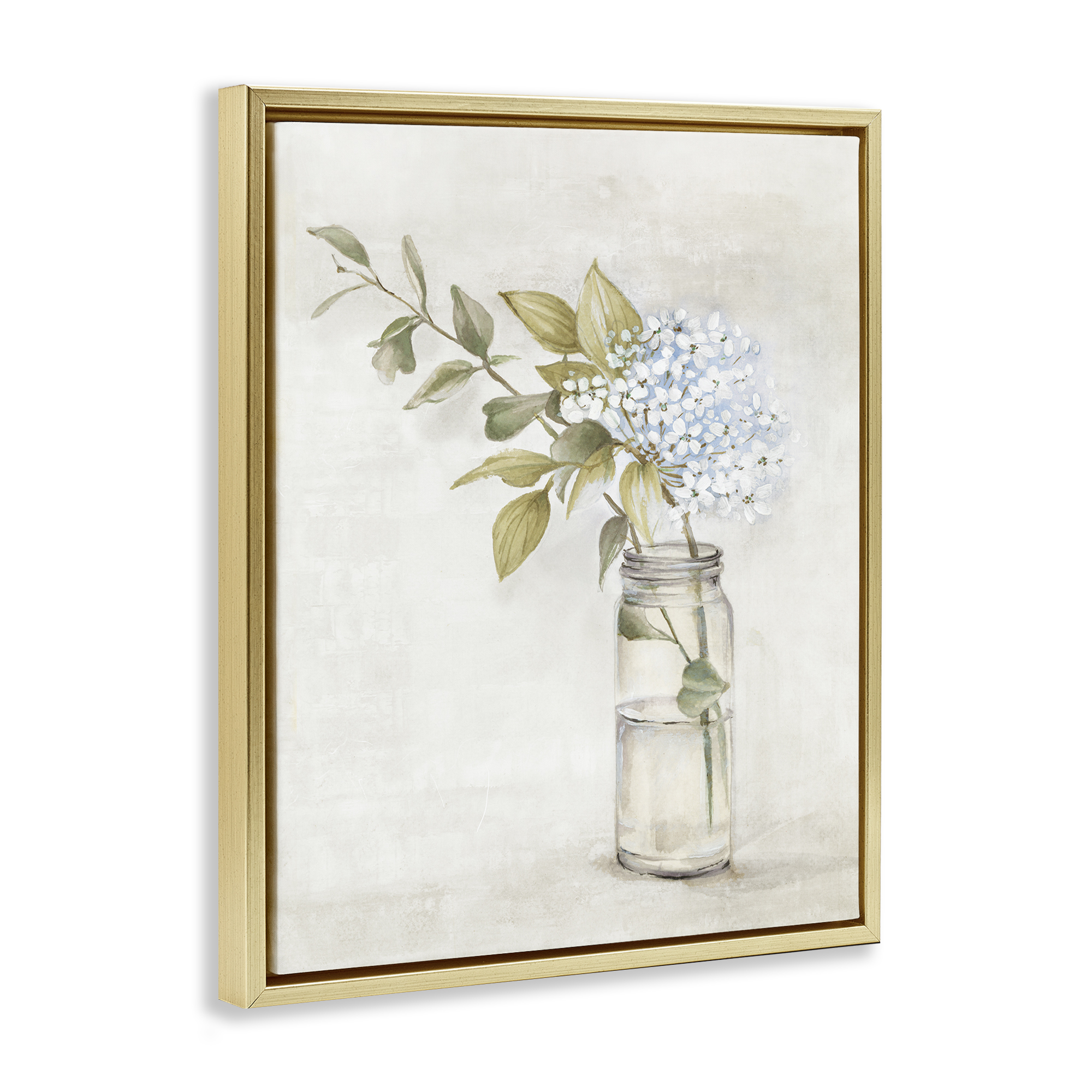 Stupell Industries Cottage Blooms in Jar Plants & Flowers Painting Gold Floater Framed Canvas Art Print Wall Art, 17 x 21